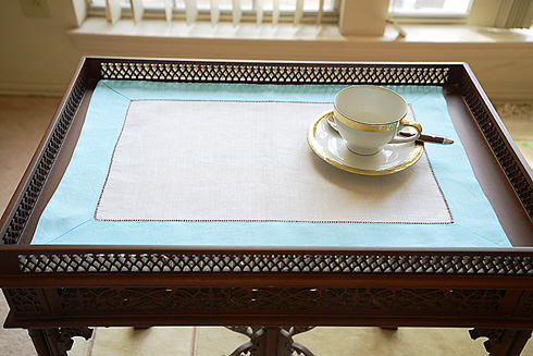 Multicolor Hemstitch Placemat 14"x20". Ivory & Aqua Marine color - Click Image to Close